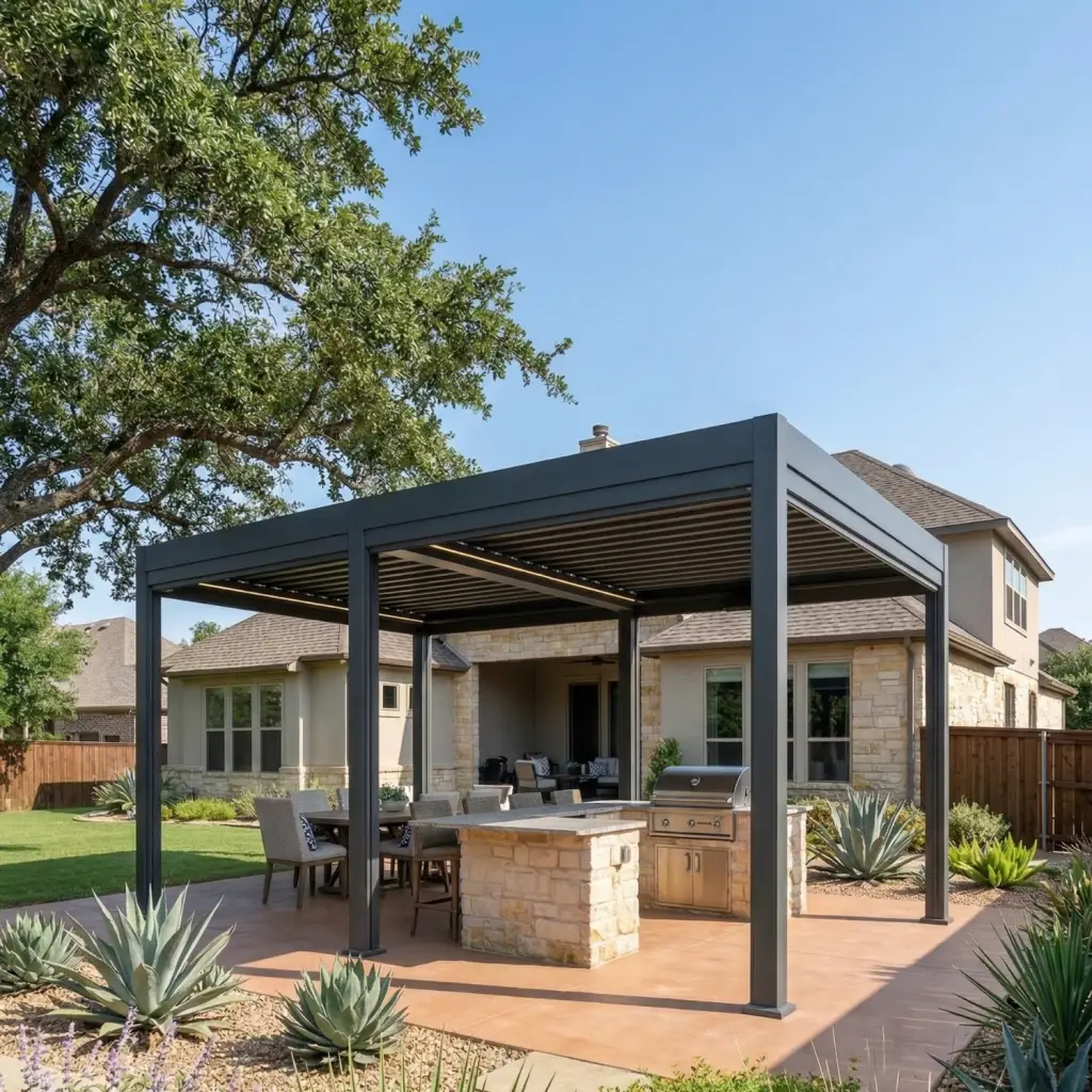 carport and pergola builder in Dallas Texas - aluminum pergola by STR Top Construction