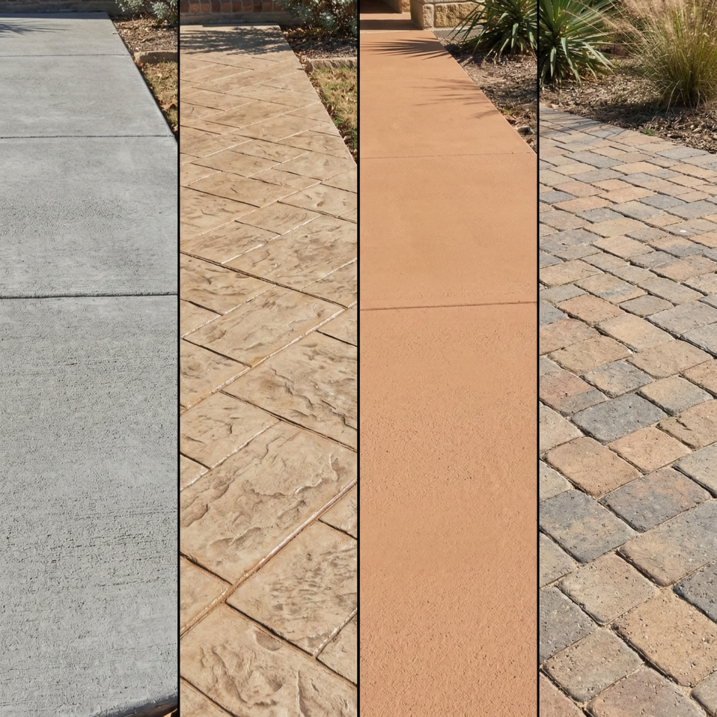 concrete patios types: stamped concrete vs colored concrete vs patio pavers by patio pergola builders at STR Top Construction